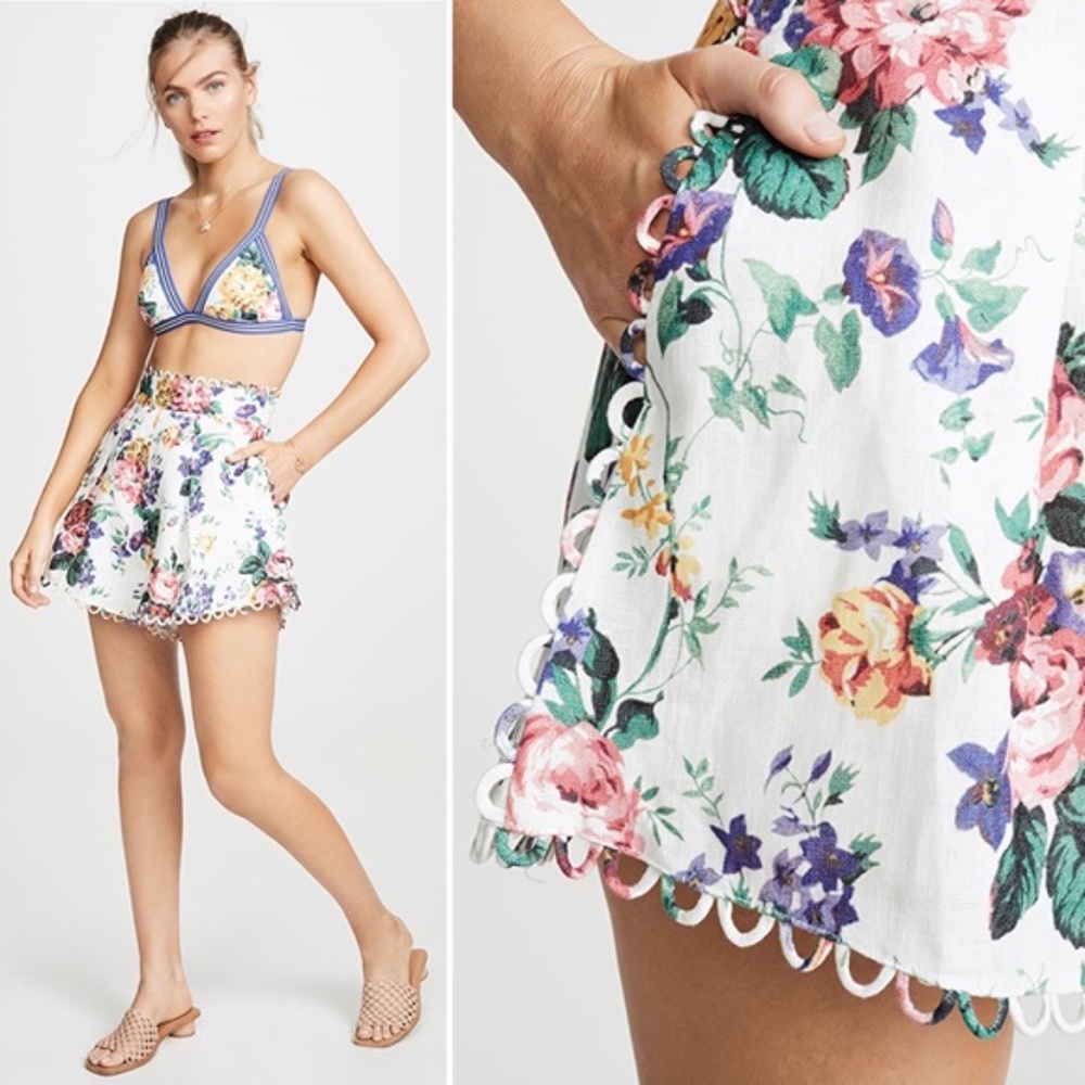 Zimmermann Allia High Waist White Floral Short